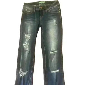 YMI  Jeans JR SZ 3   straight leg distressed dark wash Exc Con